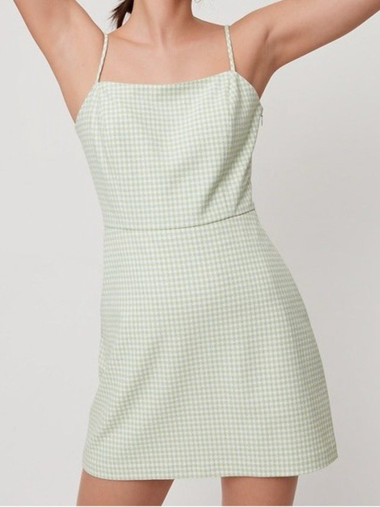 Wilfred Dresses & Skirts - Aritzia Wilfred Isabelle Dress - Green Gingham Plaid Mini Dress